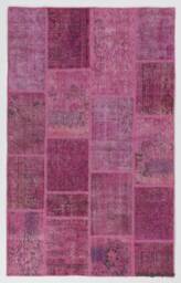 Handmade Pink Turkish Patchwork Rug Wool & Cotton - thumbnail 1