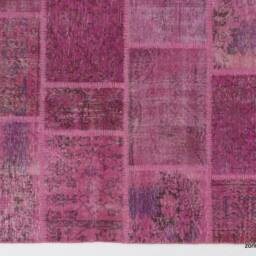 Handmade Pink Turkish Patchwork Rug Wool & Cotton - thumbnail 3