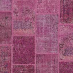 Handmade Pink Turkish Patchwork Rug Wool & Cotton - thumbnail 4