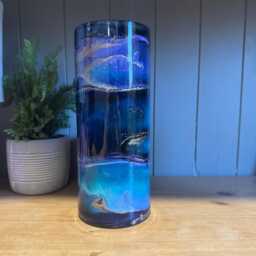 Hand Decorated 25cm Tall Glass Vase Blue, Turquoise, Purple Gold Copper Or Silver Design - thumbnail 3