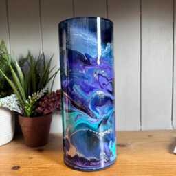 Hand Decorated 25cm Tall Glass Vase Blue, Turquoise, Purple Gold Copper Or Silver Design - thumbnail 1