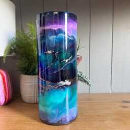 Hand Decorated 25cm Tall Glass Vase Blue, Turquoise, Purple Gold Copper Or Silver Design - thumbnail 2