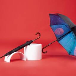 Deluxe Cane Umbrella, Wooden Handle, Automatic With Original Artwork, Strong & Windproof - thumbnail 2