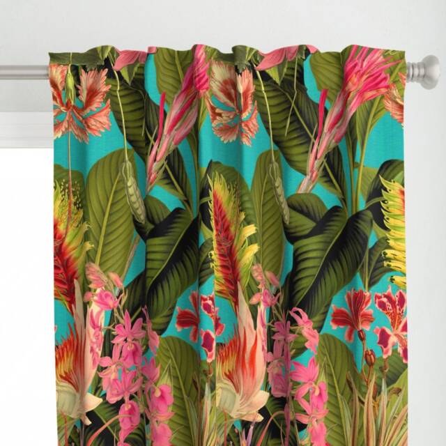 Tropical Curtain Panel - Hawaiian Floral Palm Leaves Jungle Custom in Fantastico By Peacoquettedesigns - image 1