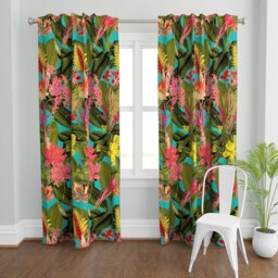 Tropical Curtain Panel - Hawaiian Floral Palm Leaves Jungle Custom in Fantastico By Peacoquettedesigns - thumbnail 2