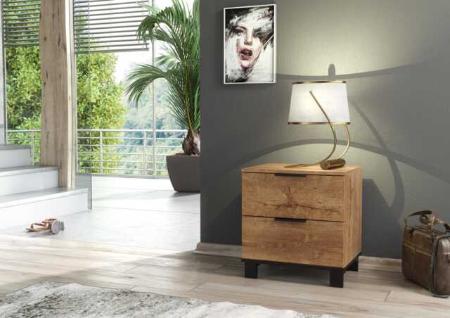 Furneo Modern Dark Oak 2 Drawer Chest Of Drawers Bedside Cabinet Storage Wood Effect Cozy 02 - image 1