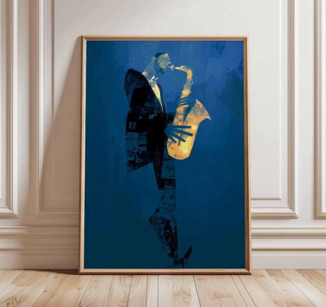 Jazz Saxophone Wall Art Print, Musician Poster, Modern Artwork For Bar Lounge Decor, Sax Player Abstract Music Print - image 1