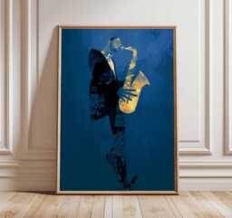 Jazz Saxophone Wall Art Print, Musician Poster, Modern Artwork For Bar Lounge Decor, Sax Player Abstract Music Print - thumbnail 1