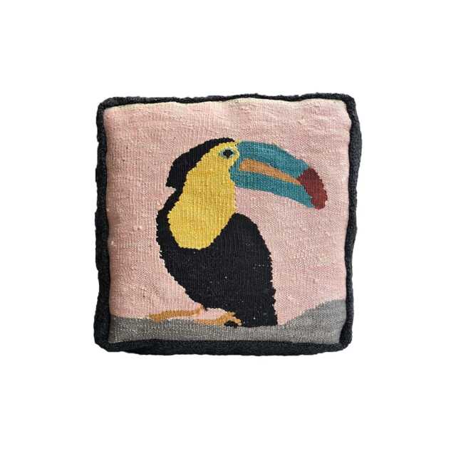 Handwoven Tucan Pillow - Wool Throw Cushion, Home Decor - image 1