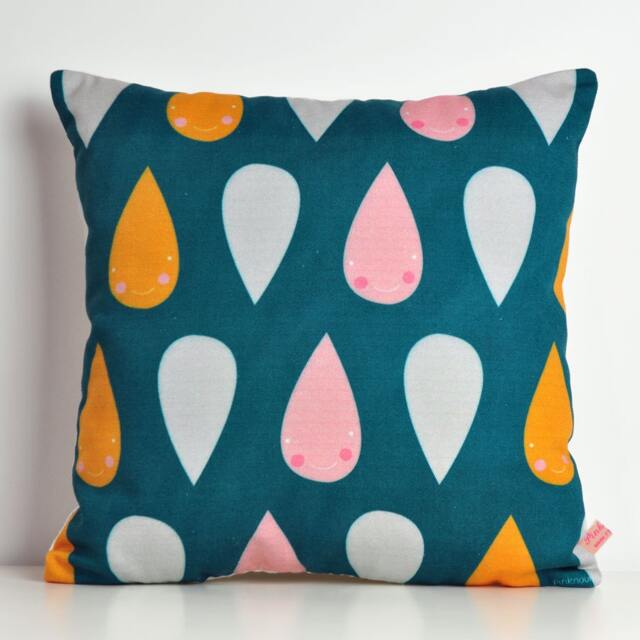 Kids Room Throw Pillow, Colorful Raindrops, Nursery Decor - image 1