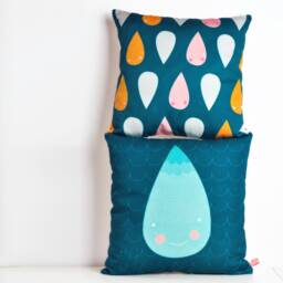 Kids Room Throw Pillow, Colorful Raindrops, Nursery Decor - thumbnail 4