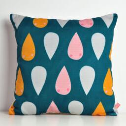 Kids Room Throw Pillow, Colorful Raindrops, Nursery Decor - thumbnail 1