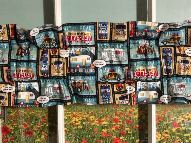 "Road Trip Vintage Camper Valance Or Sleeve ~ Please Note Valances Are 42"" Wide By 7.5"" Deep With A 2"" 3" - image 1