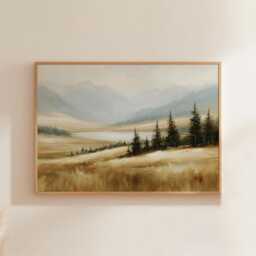 Misty Mountain Poster, Lake Valley Print, Nature Wall Art, Paper - thumbnail 1