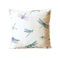 Dragonfly Cotton Cushion Cover Blue, Lilac, Cream Throw Pillow - thumbnail 1