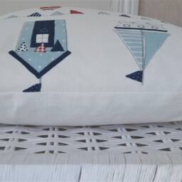 Nautical Seaside Cushion, Maritime Blue & Red Pillow, With A Zip Fastening - thumbnail 3