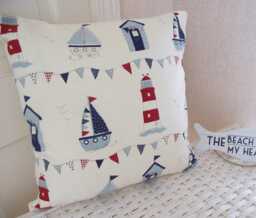 Nautical Seaside Cushion, Maritime Blue & Red Pillow, With A Zip Fastening - thumbnail 1