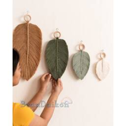 Modern Macrame Leaves Wall Hanging, Nursery Hanging Leaves, Feather, Living Room Decor, Boho Headboard Decor, Tropical Decor L11 - thumbnail 1