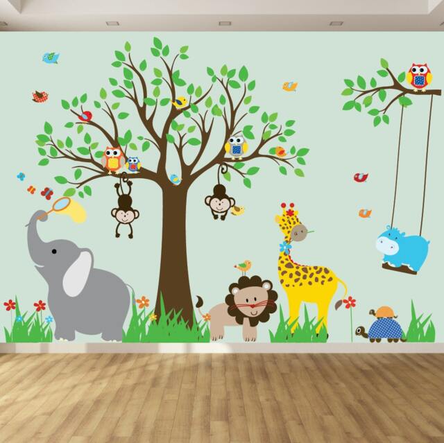 Tree Wall Decals - Nursery Decor Jungle Safari Baby Room Kids Decal Reusable & Removable Stickers - image 1