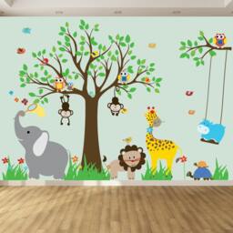 Tree Wall Decals - Nursery Decor Jungle Safari Baby Room Kids Decal Reusable & Removable Stickers - thumbnail 1