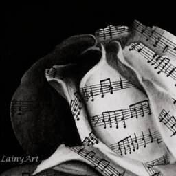 Rosenote - Music Lover Art Print Music, Sheet Music, Paper Rose, Charcoal Drawing - thumbnail 2
