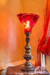 Table Lamp, One Of A Kind, Art Glass Handmade, Red Table Fused Lamp