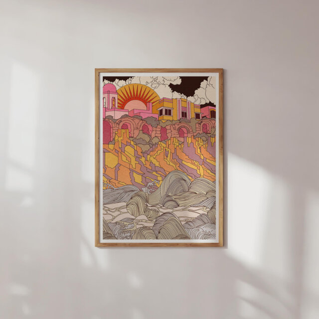 Art Deco Coastal Houses Print - Minimalist Boho Wall - image 1