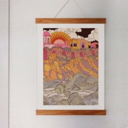 Art Deco Coastal Houses Print - Minimalist Boho Wall - thumbnail 2