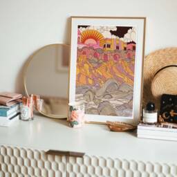 Art Deco Coastal Houses Print - Minimalist Boho Wall - thumbnail 3