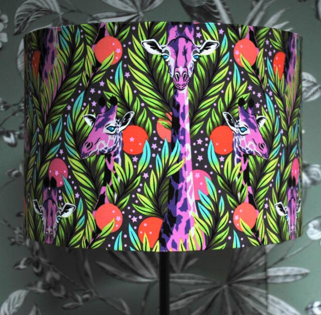 Handmade Tula Pink Giraffe Lampshade Mystical Animal Print Drum Shade - image 1