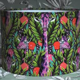 Handmade Tula Pink Giraffe Lampshade Mystical Animal Print Drum Shade - thumbnail 3