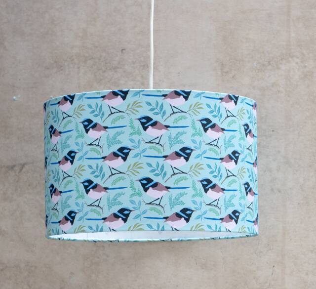 Fairy Wren Print Lampshade, Handmade Cotton Bird Light