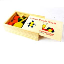 Wooden Patern Blocks 60 Pieces, Puzzle, Educational Blocks, Learning Kids Creative Motor Skills - thumbnail 1