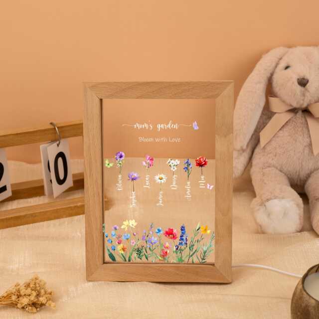 Personalized Mom's Garden Led Frame, Birth Flower Night Light, Mother's Day Gift For Mom Gift, Floral Lamp Birthday - image 1