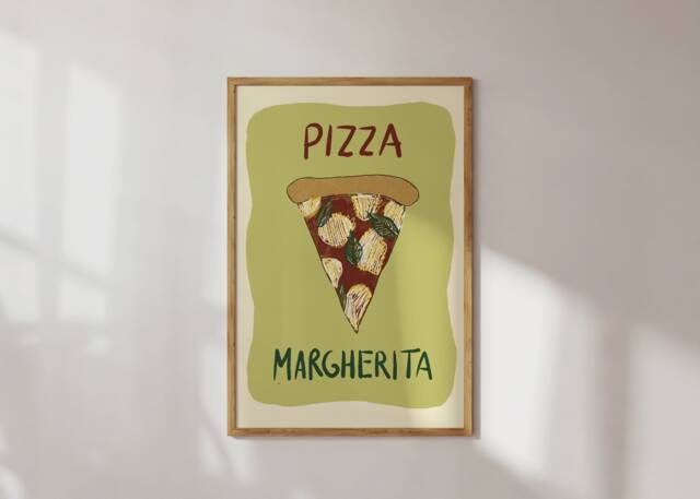 Poster Pizza, Margherita Illustration/Art Print Dolce Vita Italy, Kitchen, Food - image 1