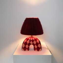 Handmade Ceramic Table Lamp Maroon Diamond Pattern, Alpaca Silk Shade - thumbnail 4
