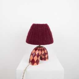 Handmade Ceramic Table Lamp Maroon Diamond Pattern, Alpaca Silk Shade - thumbnail 3