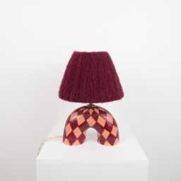 Handmade Ceramic Table Lamp Maroon Diamond Pattern, Alpaca Silk Shade - thumbnail 2