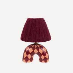 Handmade Ceramic Table Lamp Maroon Diamond Pattern, Alpaca Silk Shade - thumbnail 1