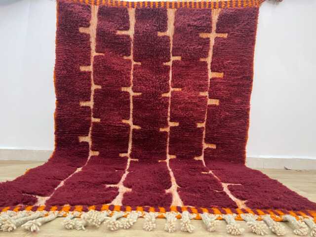 Moroccan Rug , Dark Red Beni Ourain 4x6, Handmade Wool Area Rugs For Living Room Berber Azilal