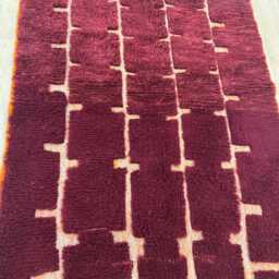 Moroccan Rug , Dark Red Beni Ourain 4x6, Handmade Wool Area Rugs For Living Room Berber Azilal - thumbnail 4