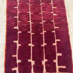 Moroccan Rug , Dark Red Beni Ourain 4x6, Handmade Wool Area Rugs For Living Room Berber Azilal - thumbnail 2
