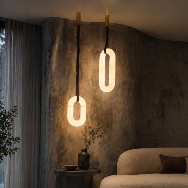 White Marble Pendant Light - Brushed Brass Led Chandelier - image 1