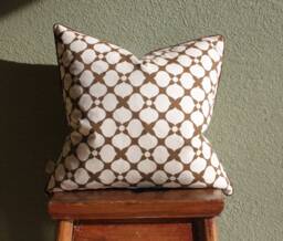 Brown White Flower Graphic Pillow Cover With Piping Trim/Decorative Sofa Cotton Throw Art Deco Cushion Floral - thumbnail 1