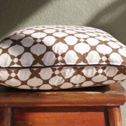 Brown White Flower Graphic Pillow Cover With Piping Trim/Decorative Sofa Cotton Throw Art Deco Cushion Floral - thumbnail 2