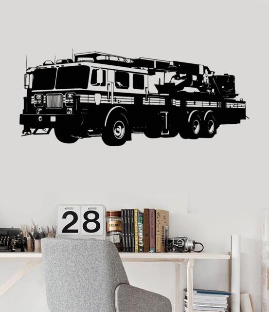 Fire Truck Vinyl Wall Decal, Engine Sticker For Kids Room Firefighter Decor Art 2212Di - image 1