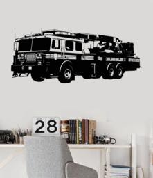 Fire Truck Vinyl Wall Decal, Engine Sticker For Kids Room Firefighter Decor Art 2212Di - thumbnail 1