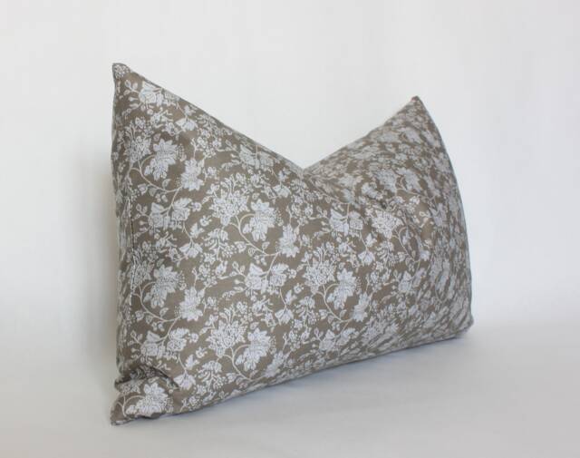 Neutral Floral Lumbar Pillow Cover Brown & Olive Green, Handmade - image 1