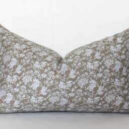 Neutral Floral Lumbar Pillow Cover Brown & Olive Green, Handmade - thumbnail 2