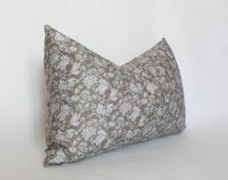Neutral Floral Lumbar Pillow Cover Brown & Olive Green, Handmade - thumbnail 1